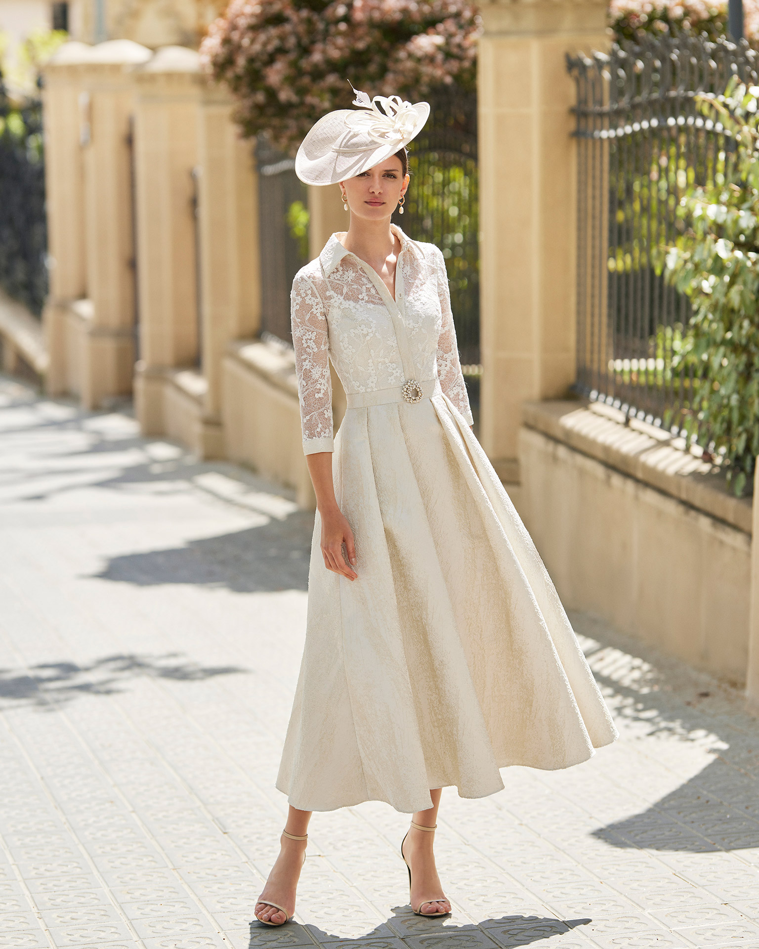Rosa Clara Courture beige brocade dress