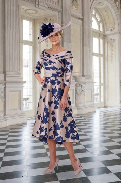 Irristible floral print dress taffeta navy/blush
