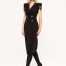 NIssa double breasted coat dress in black with lace sleeve