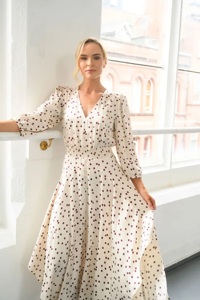 Caroline Kilkenny Scout dress in berry dot - Marians of Boyle Caroline Kilkenny Scout dress in berry dot - Marians of Boyle