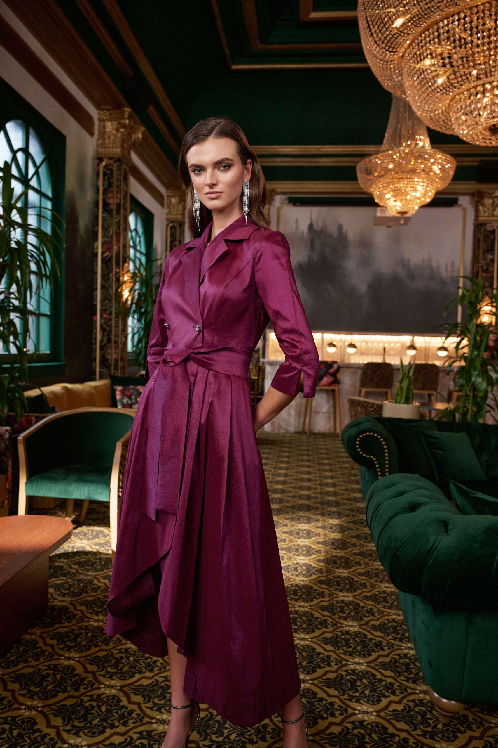 JOSEPH Ribkoff dress in berry burst taffeta